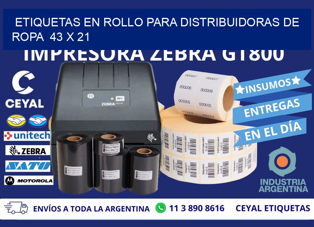 ETIQUETAS EN ROLLO PARA DISTRIBUIDORAS DE ROPA  43 x 21