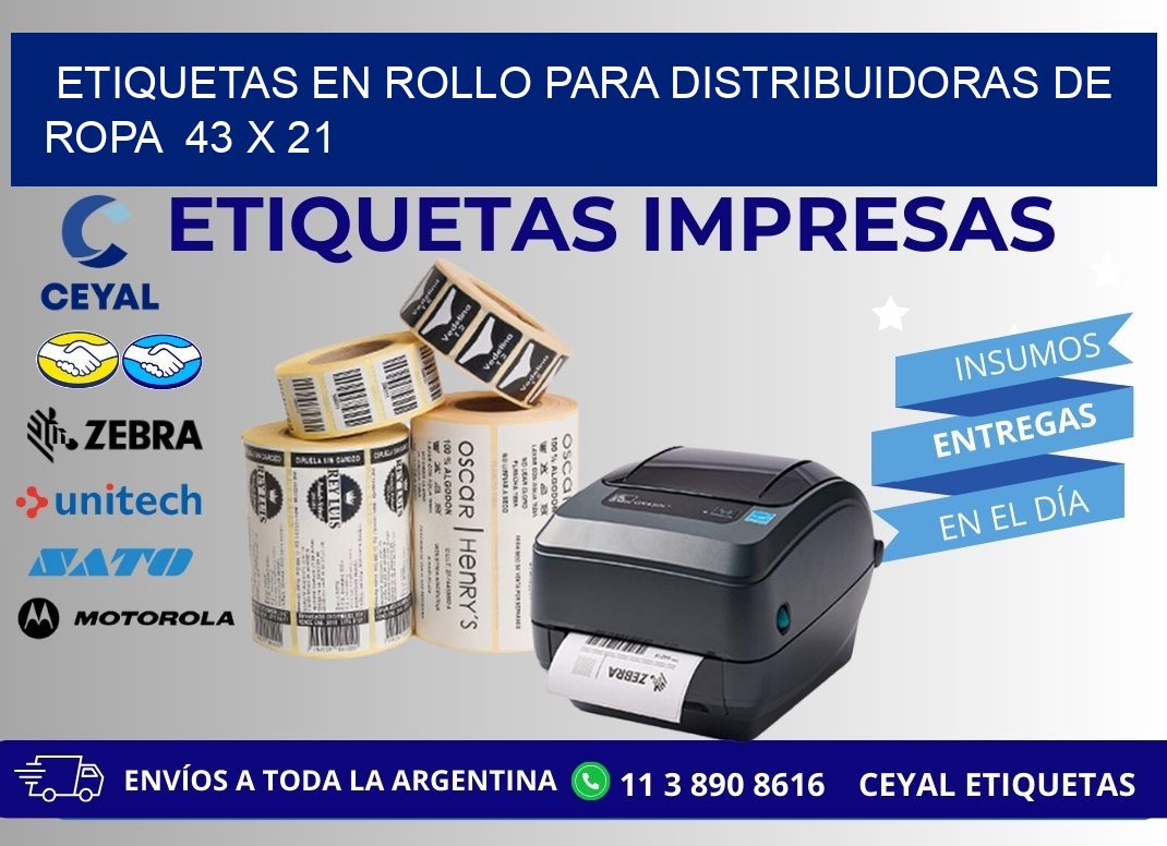 ETIQUETAS EN ROLLO PARA DISTRIBUIDORAS DE ROPA  43 x 21