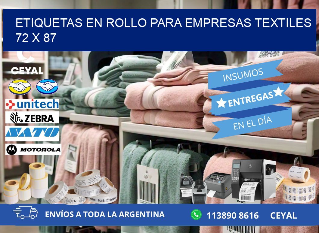 ETIQUETAS EN ROLLO PARA EMPRESAS TEXTILES  72 x 87