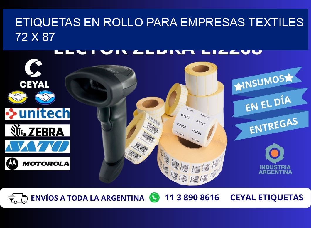 ETIQUETAS EN ROLLO PARA EMPRESAS TEXTILES  72 x 87