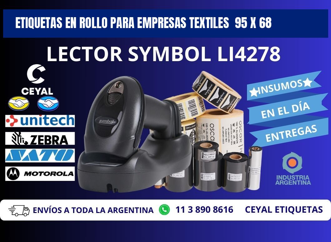 ETIQUETAS EN ROLLO PARA EMPRESAS TEXTILES  95 x 68