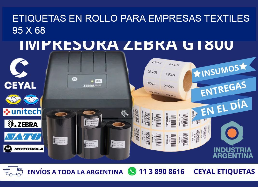 ETIQUETAS EN ROLLO PARA EMPRESAS TEXTILES  95 x 68