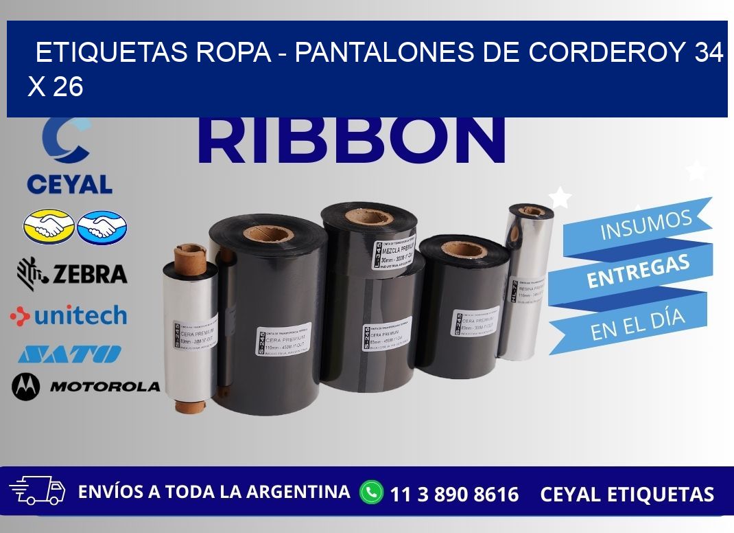 ETIQUETAS ROPA – PANTALONES DE CORDEROY 34 x 26