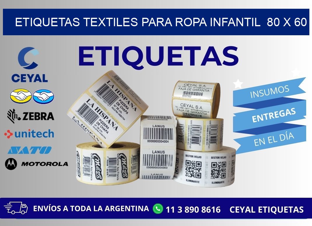 ETIQUETAS TEXTILES PARA ROPA INFANTIL  80 x 60