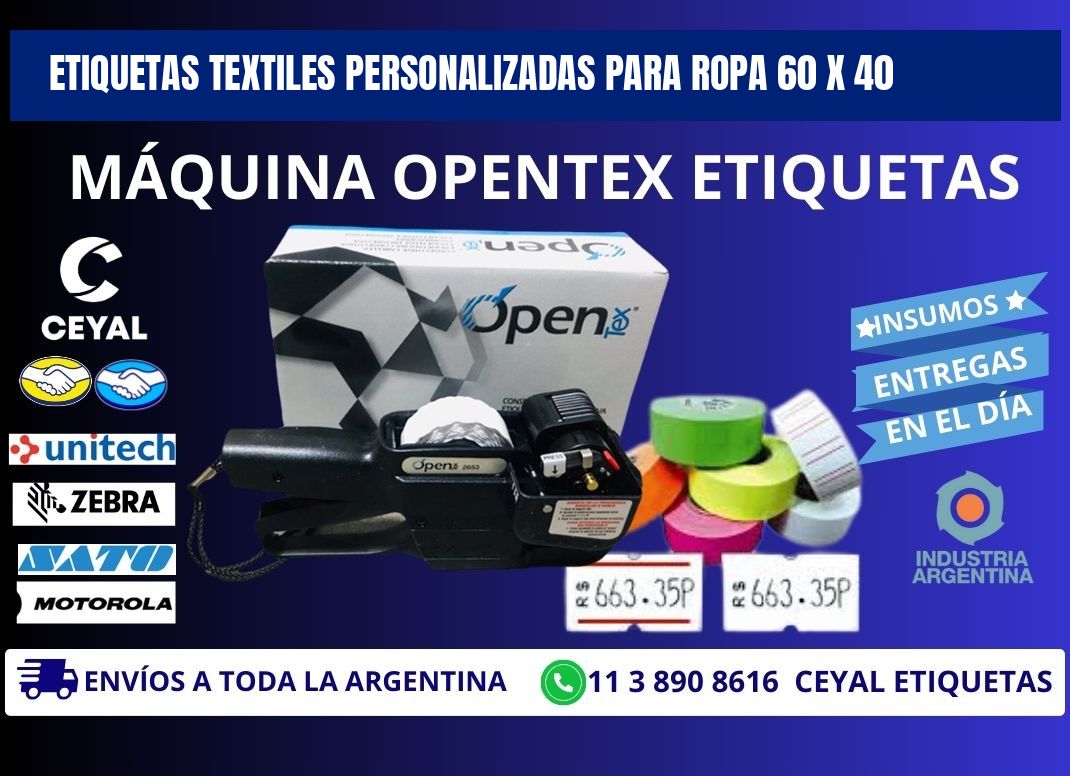 ETIQUETAS TEXTILES PERSONALIZADAS PARA ROPA 60 x 40