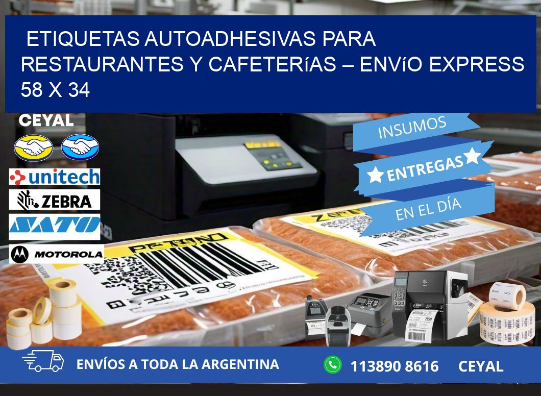 Etiquetas autoadhesivas para restaurantes y cafeterías – Envío express 58 x 34