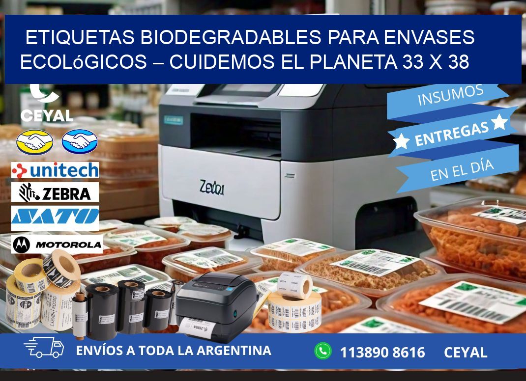 Etiquetas biodegradables para envases ecológicos – Cuidemos el planeta 33 x 38