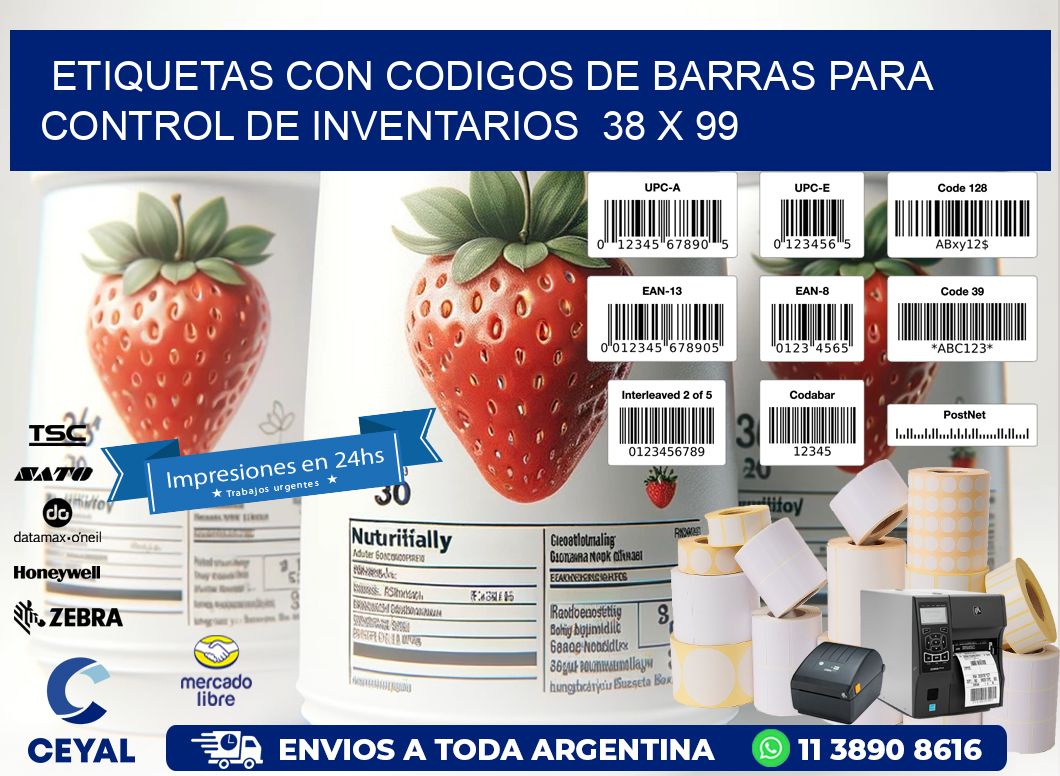 Etiquetas con Codigos de Barras para Control de Inventarios  38 x 99