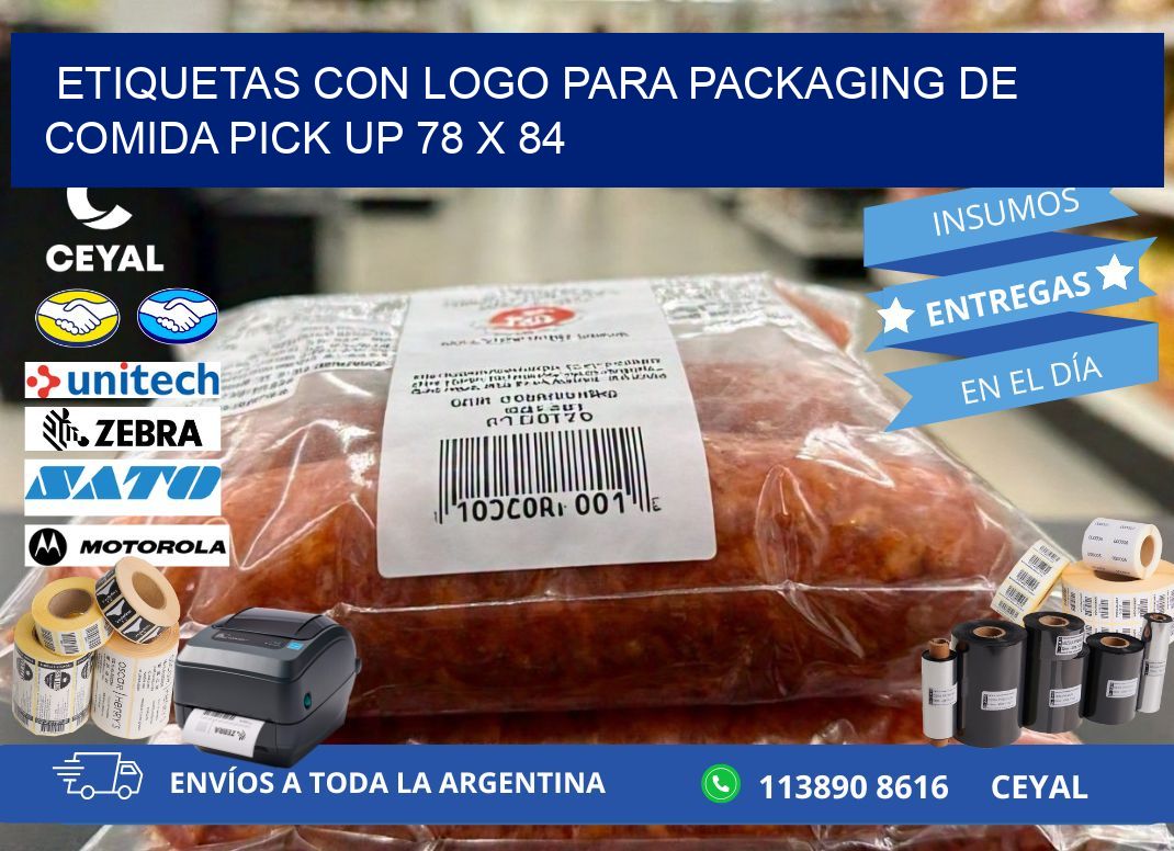 Etiquetas con logo para packaging de comida pick up 78 x 84