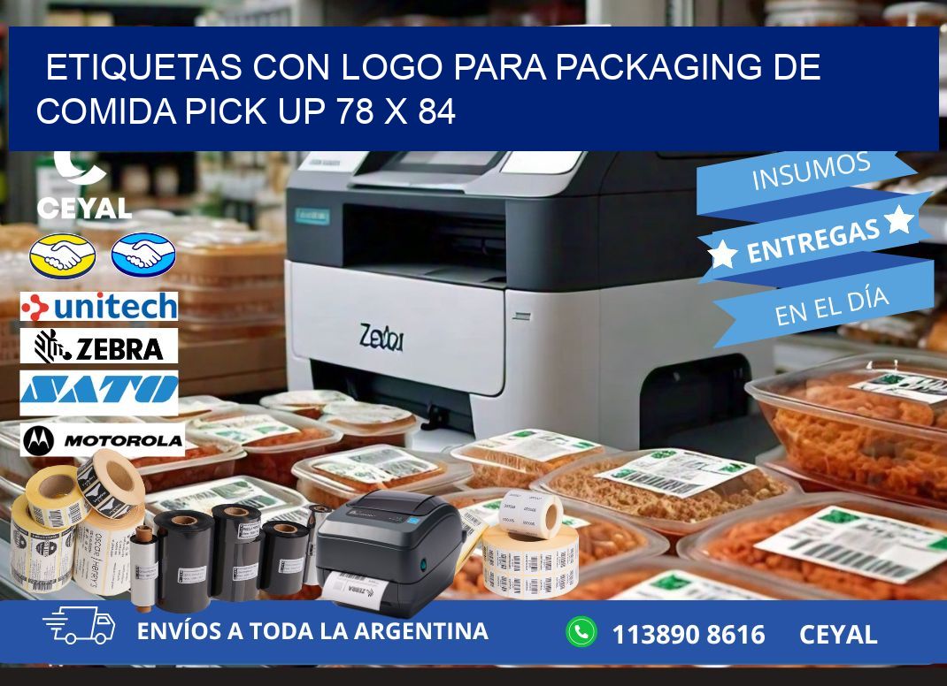 Etiquetas con logo para packaging de comida pick up 78 x 84