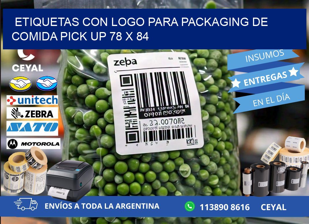 Etiquetas con logo para packaging de comida pick up 78 x 84