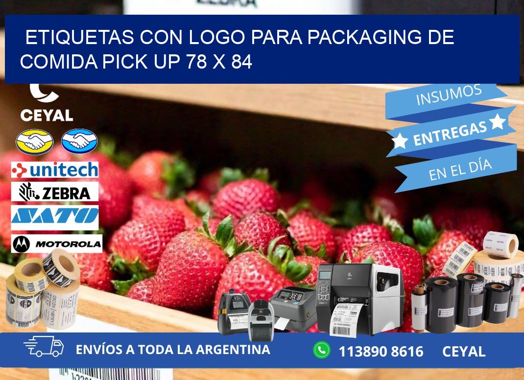 Etiquetas con logo para packaging de comida pick up 78 x 84