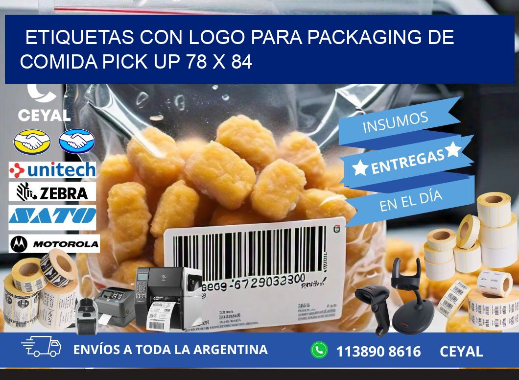 Etiquetas con logo para packaging de comida pick up 78 x 84