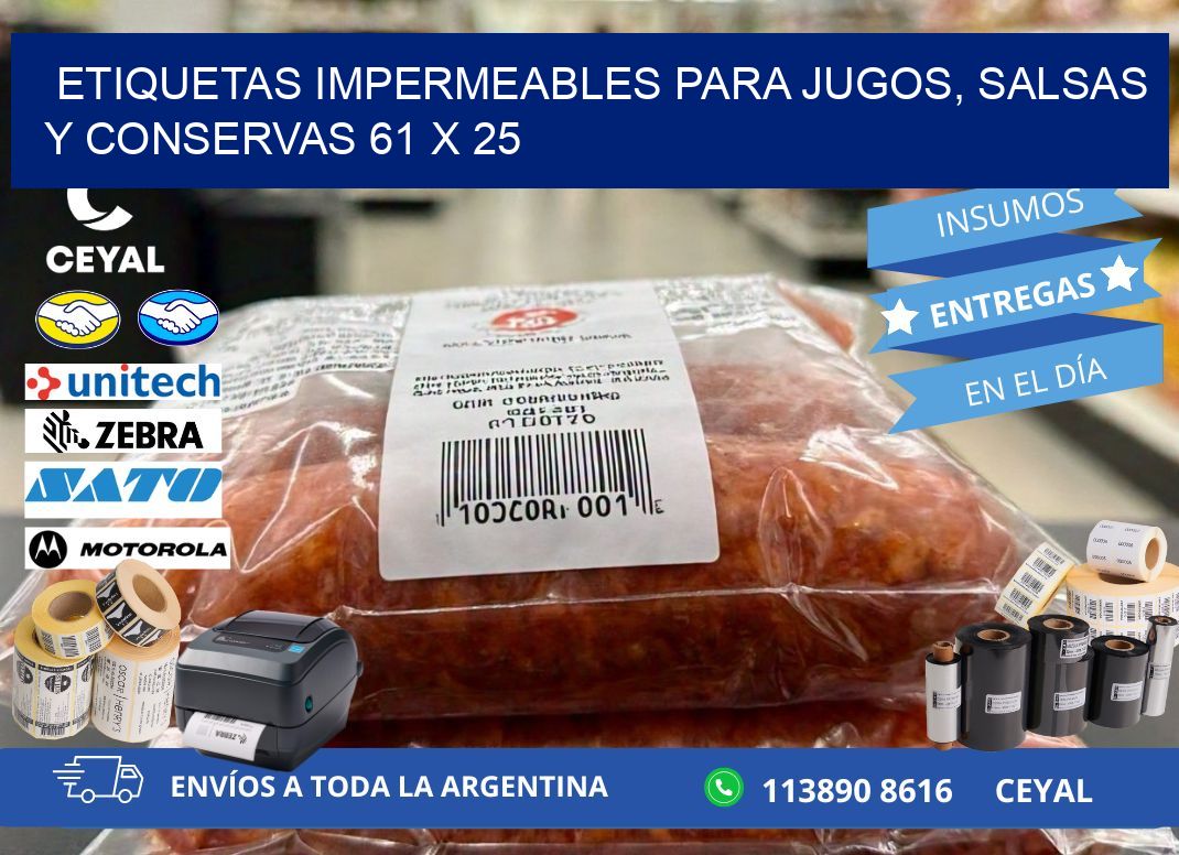 Etiquetas impermeables para jugos, salsas y conservas 61 x 25