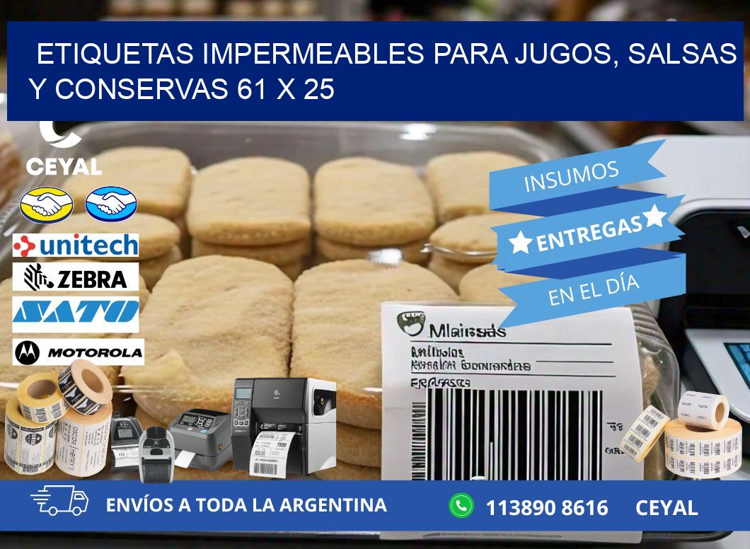 Etiquetas impermeables para jugos, salsas y conservas 61 x 25