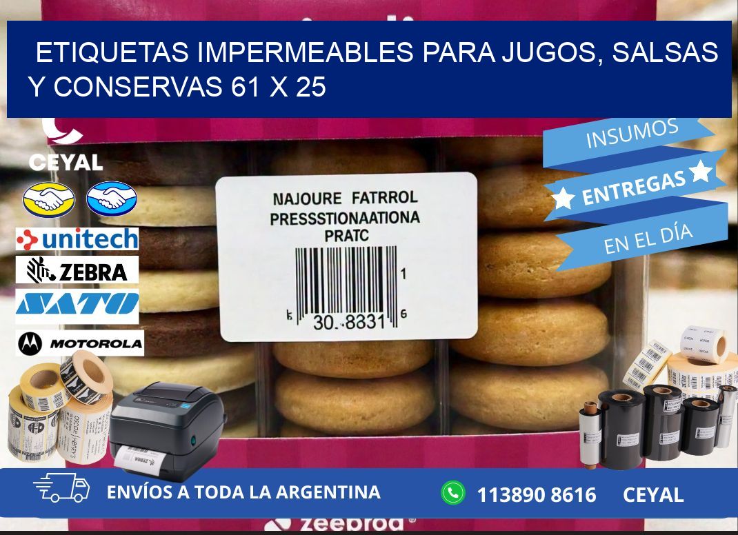 Etiquetas impermeables para jugos, salsas y conservas 61 x 25