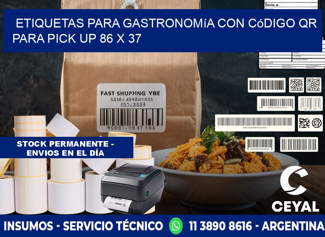 Etiquetas para gastronomía con código QR para pick up 86 x 37