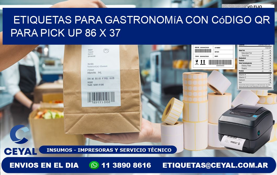 Etiquetas para gastronomía con código QR para pick up 86 x 37