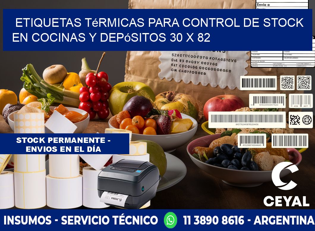 Etiquetas térmicas para control de stock en cocinas y depósitos 30 x 82