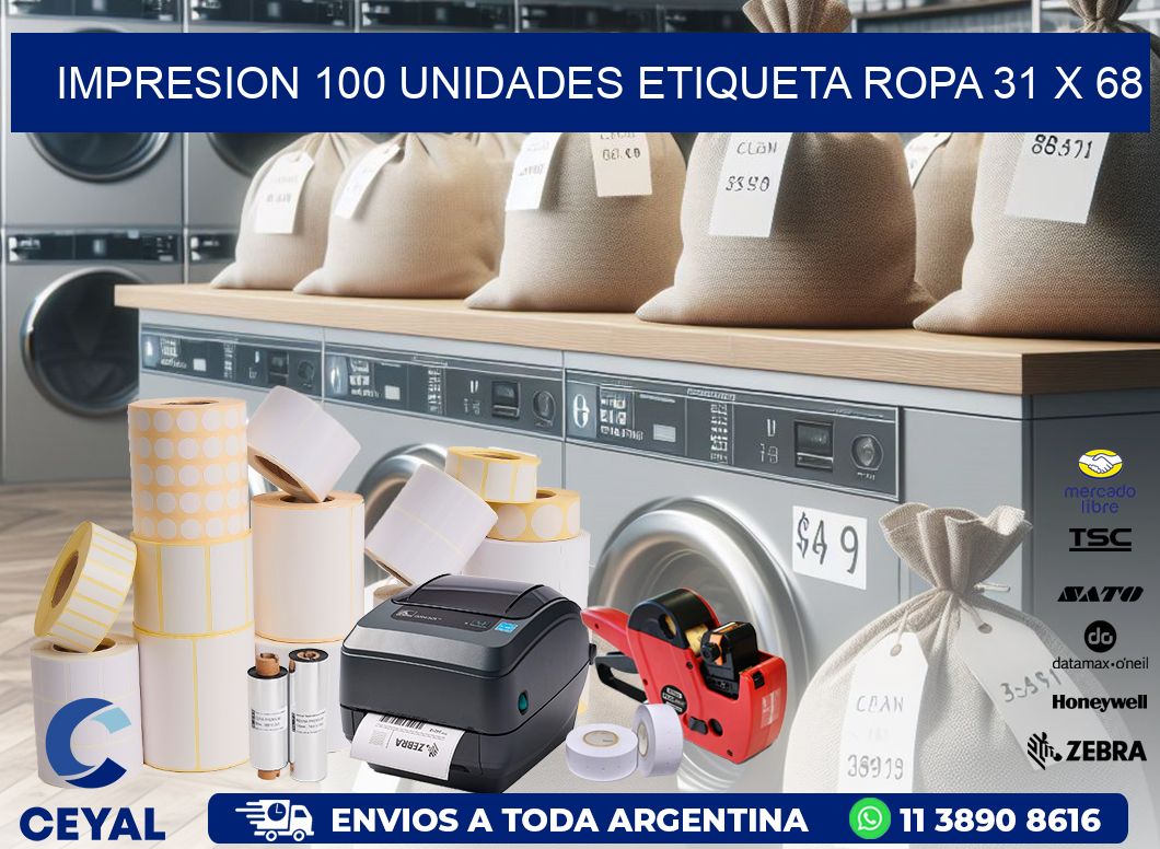 IMPRESION 100 UNIDADES ETIQUETA ROPA 31 x 68