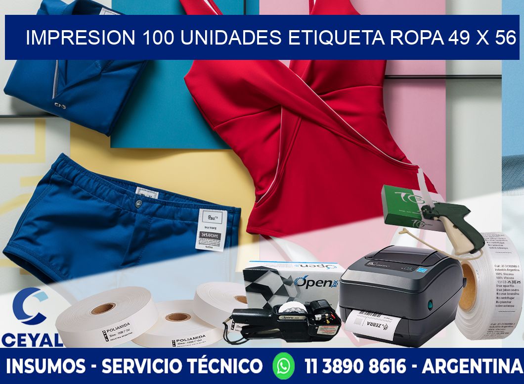 IMPRESION 100 UNIDADES ETIQUETA ROPA 49 x 56