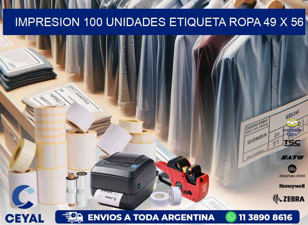 IMPRESION 100 UNIDADES ETIQUETA ROPA 49 x 56