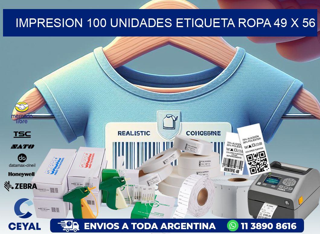 IMPRESION 100 UNIDADES ETIQUETA ROPA 49 x 56
