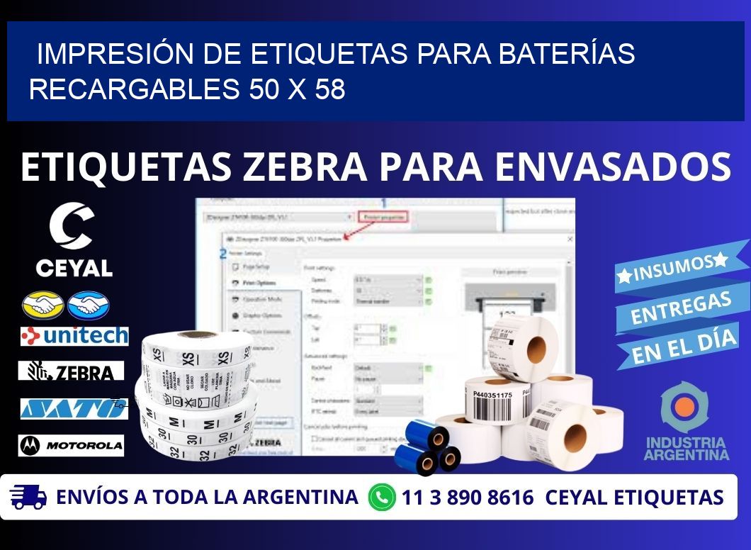 IMPRESIÓN DE ETIQUETAS PARA BATERÍAS RECARGABLES 50 x 58
