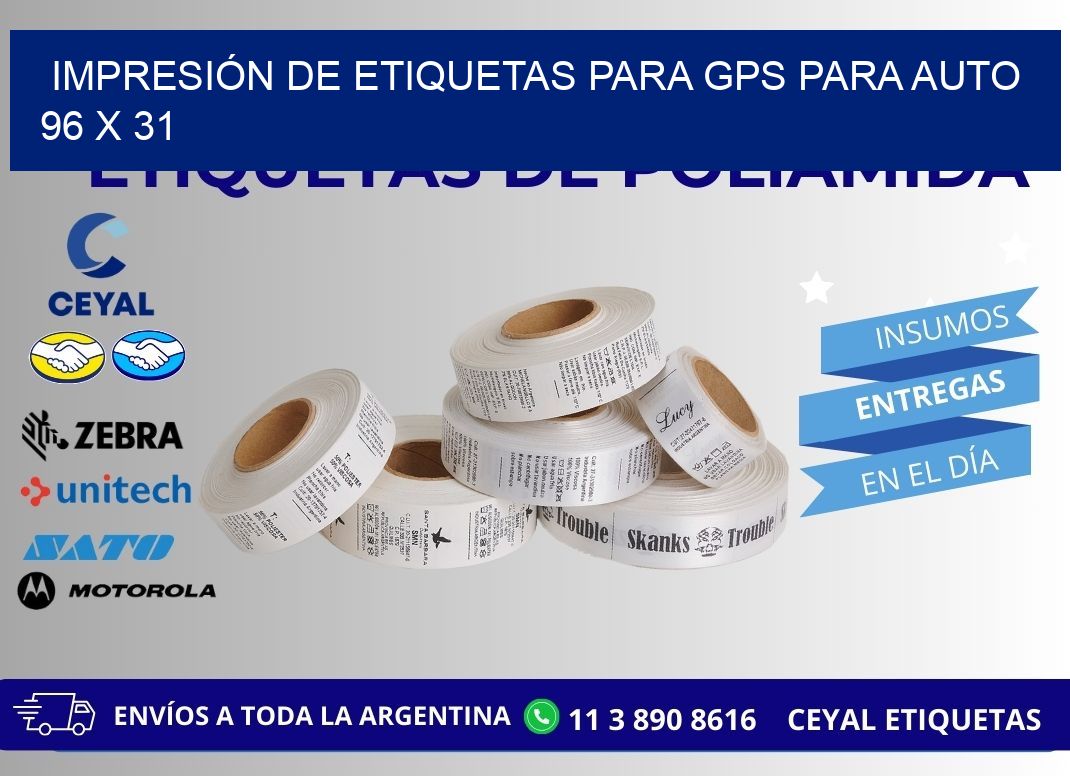 IMPRESIÓN DE ETIQUETAS PARA GPS PARA AUTO 96 x 31