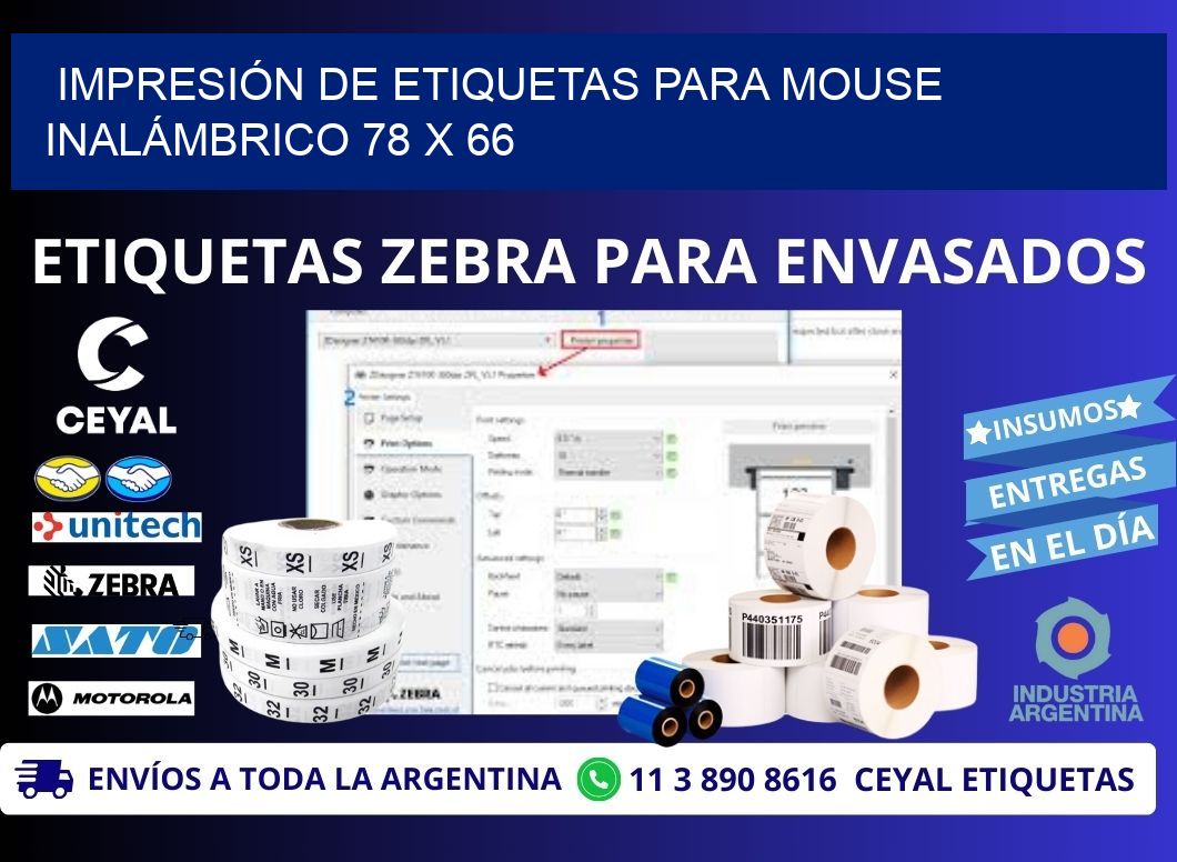 IMPRESIÓN DE ETIQUETAS PARA MOUSE INALÁMBRICO 78 x 66