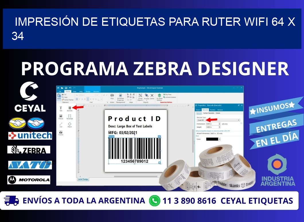 IMPRESIÓN DE ETIQUETAS PARA RUTER WIFI 64 x 34