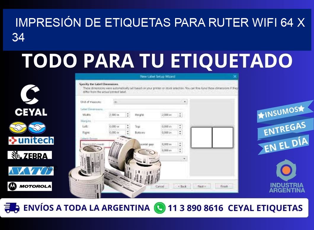 IMPRESIÓN DE ETIQUETAS PARA RUTER WIFI 64 x 34