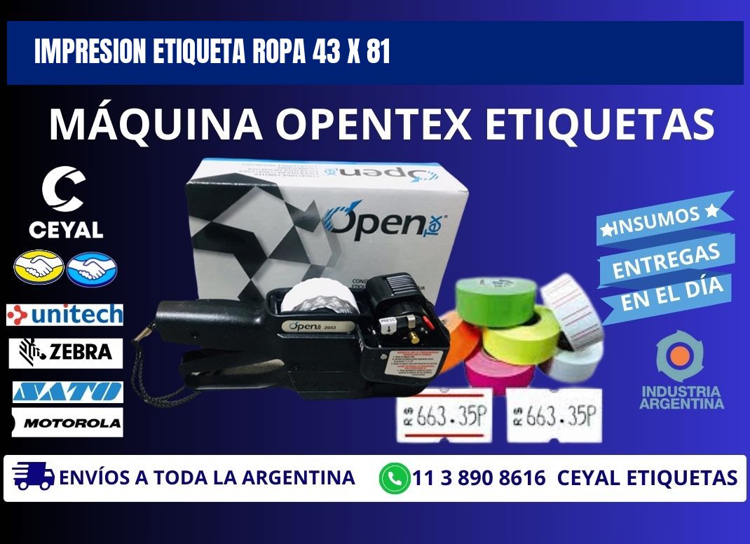 IMPRESION ETIQUETA ROPA 43 x 81