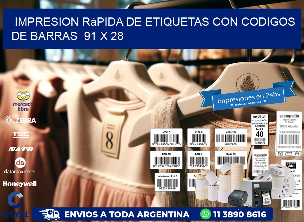 Impresion Rápida de Etiquetas con Codigos de Barras  91 x 28