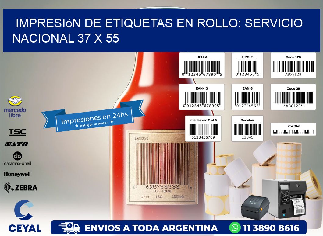 Impresión de Etiquetas en Rollo: Servicio Nacional 37 x 55