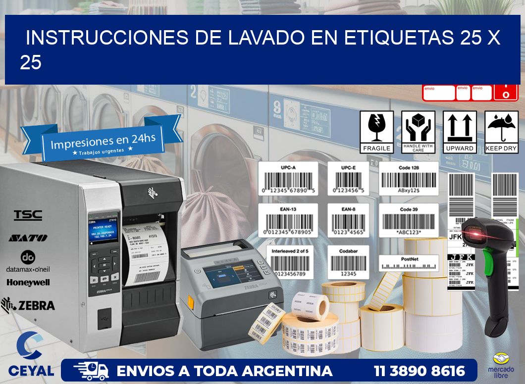 Instrucciones de Lavado en Etiquetas 25 x 25