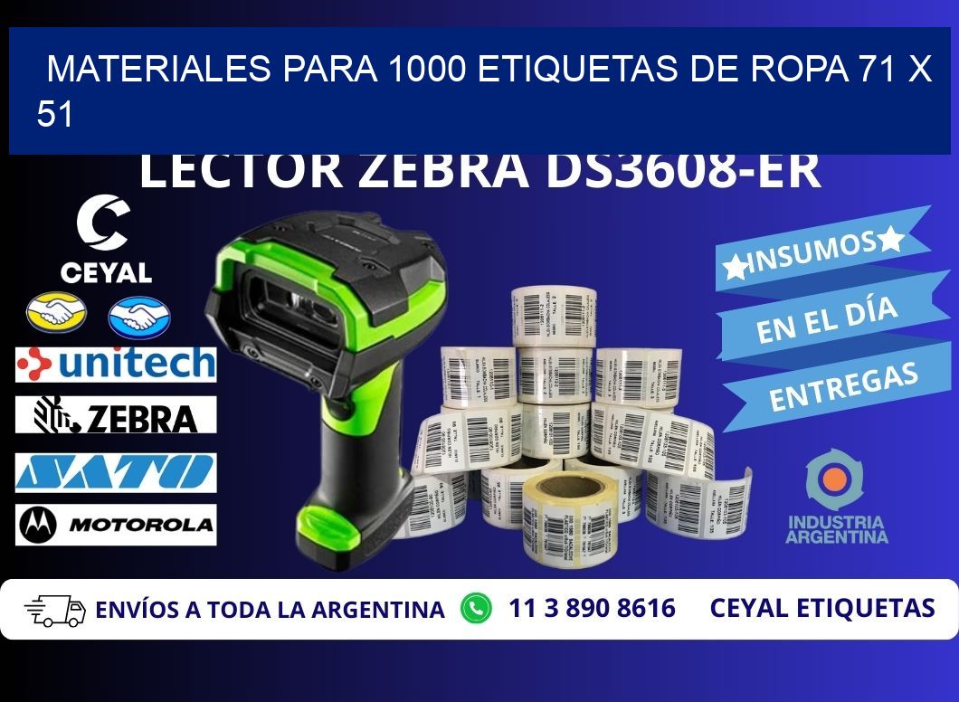 MATERIALES PARA 1000 ETIQUETAS DE ROPA 71 x 51