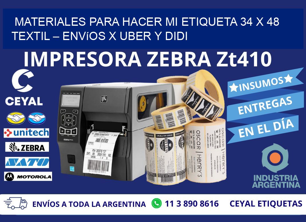 Materiales para hacer mi Etiqueta 34 x 48 textil – Envíos x Uber y DiDi