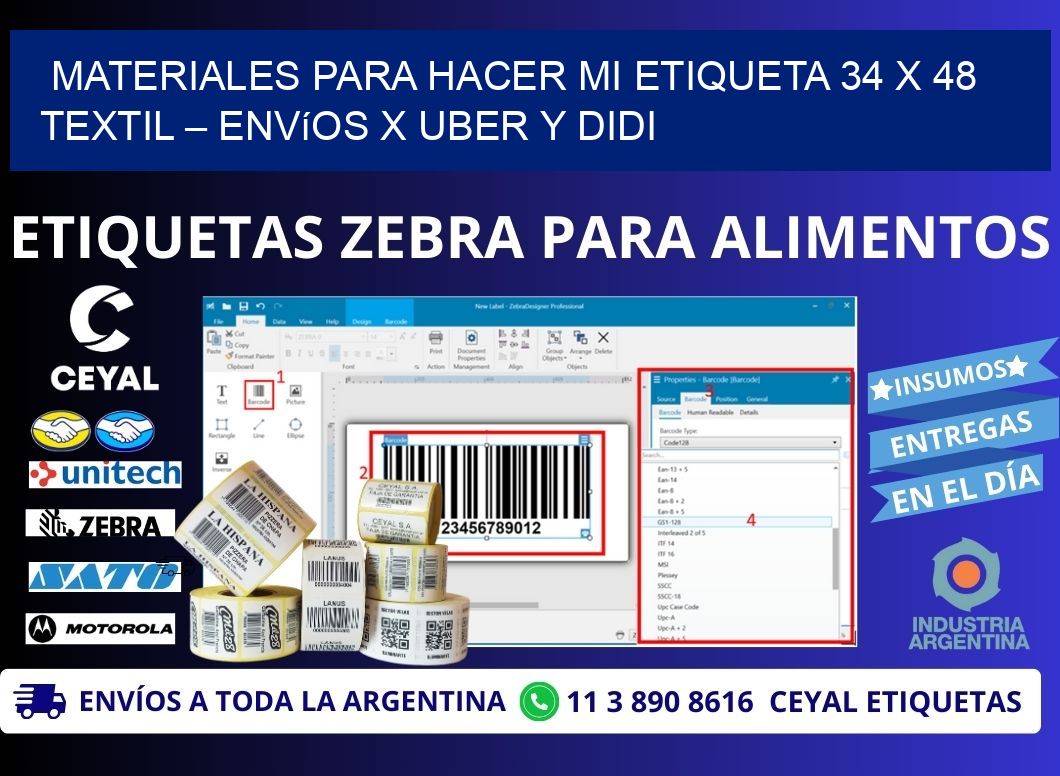 Materiales para hacer mi Etiqueta 34 x 48 textil – Envíos x Uber y DiDi