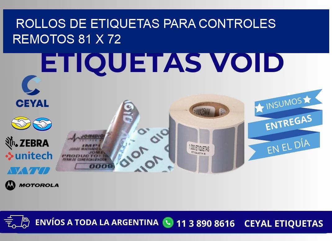 ROLLOS DE ETIQUETAS PARA CONTROLES REMOTOS 81 x 72