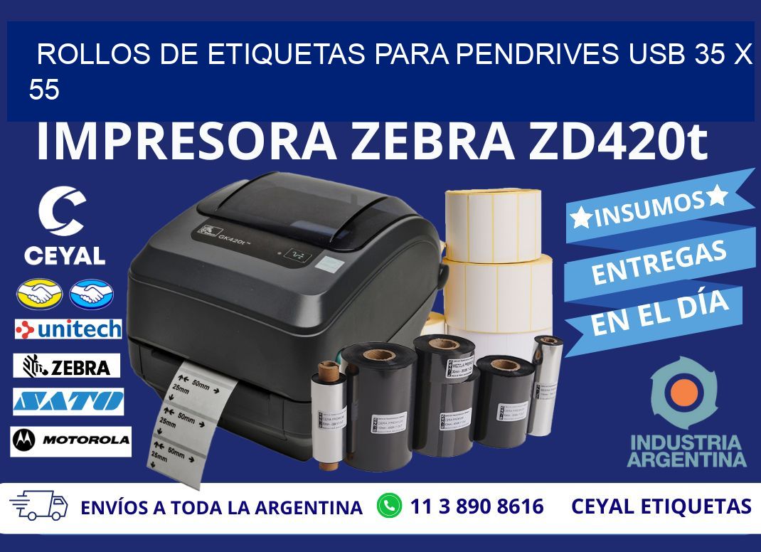 ROLLOS DE ETIQUETAS PARA PENDRIVES USB 35 x 55