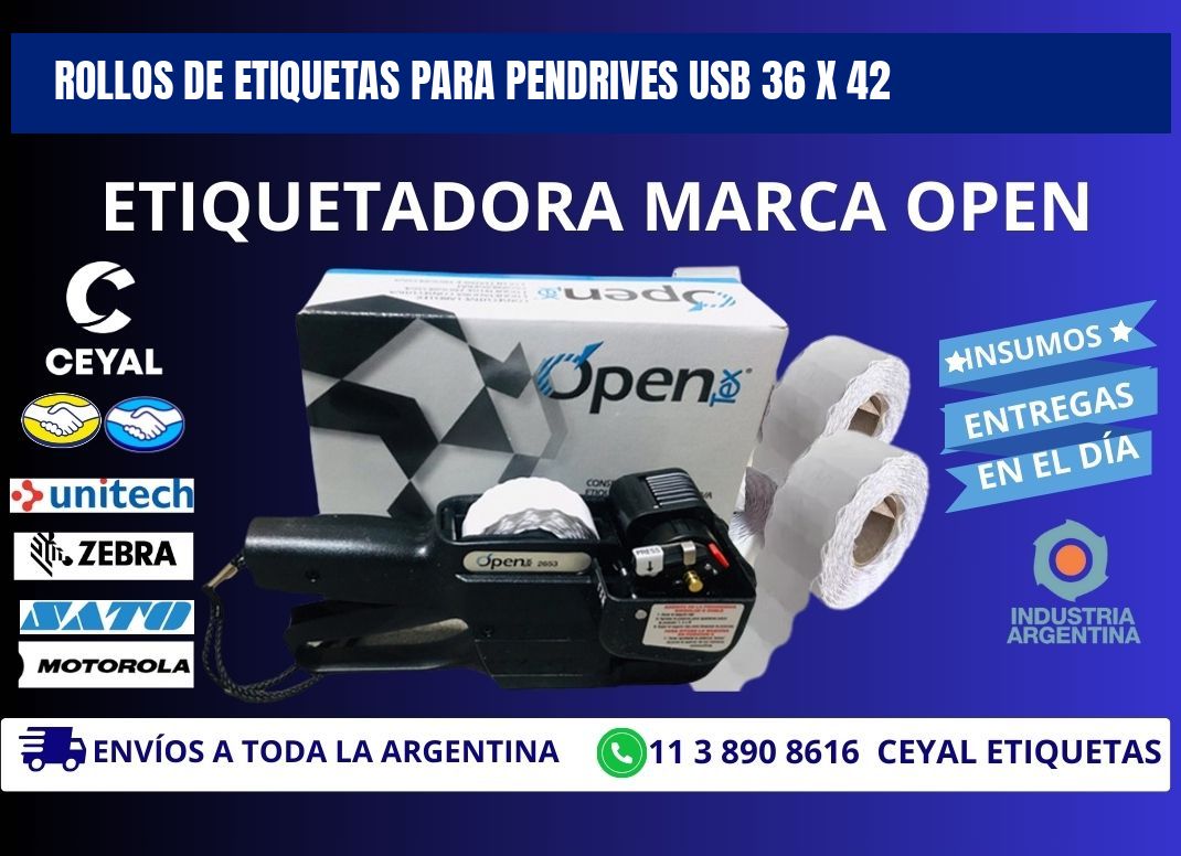 ROLLOS DE ETIQUETAS PARA PENDRIVES USB 36 x 42