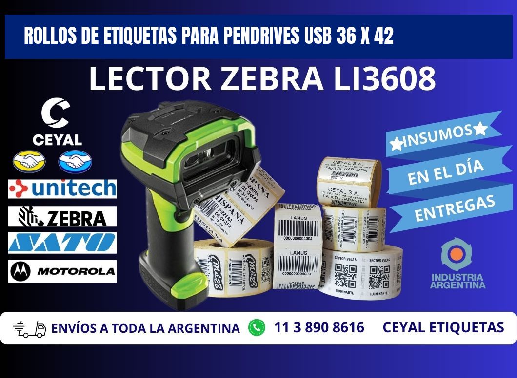 ROLLOS DE ETIQUETAS PARA PENDRIVES USB 36 x 42