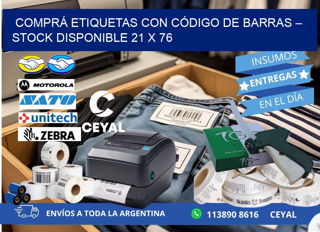 COMPRÁ ETIQUETAS CON CÓDIGO DE BARRAS – STOCK DISPONIBLE 21 x 76