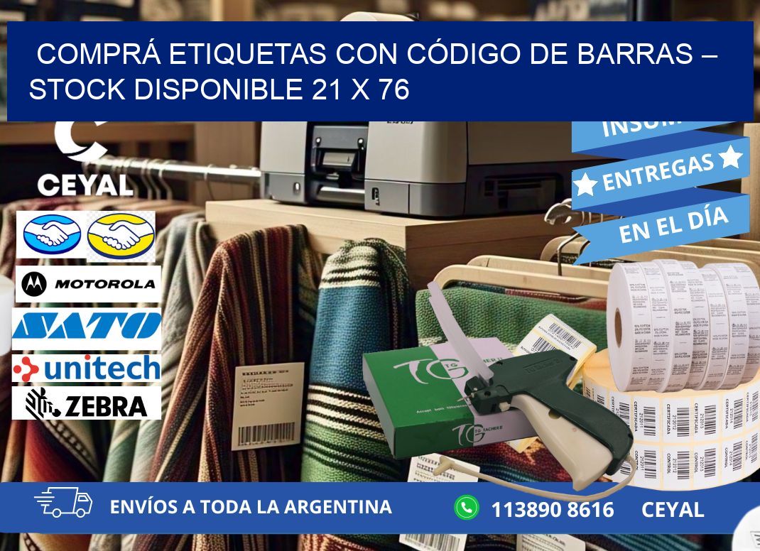 COMPRÁ ETIQUETAS CON CÓDIGO DE BARRAS – STOCK DISPONIBLE 21 x 76