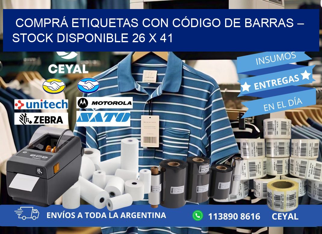 COMPRÁ ETIQUETAS CON CÓDIGO DE BARRAS – STOCK DISPONIBLE 26 x 41