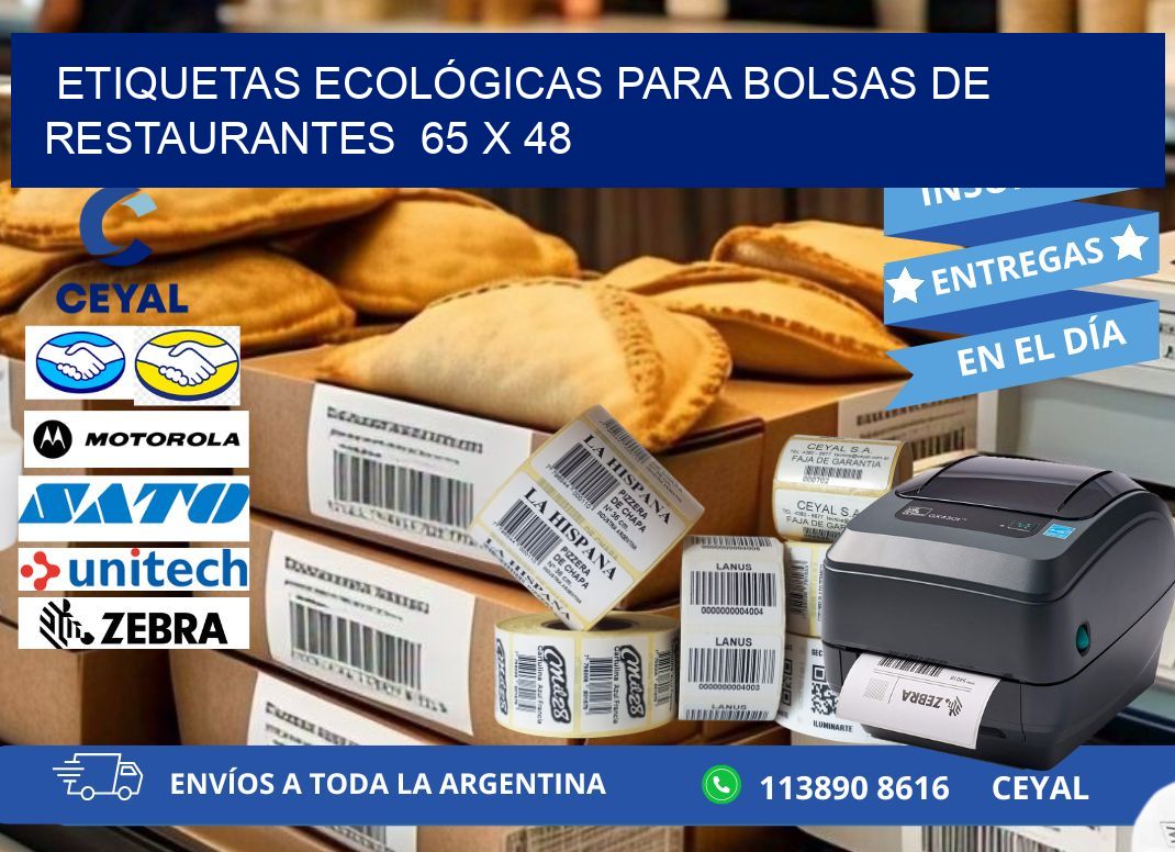 ETIQUETAS ECOLÓGICAS PARA BOLSAS DE RESTAURANTES  65 x 48