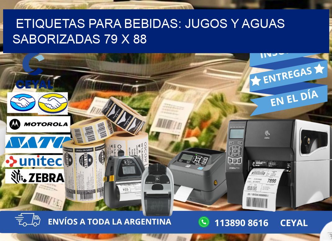 ETIQUETAS PARA BEBIDAS: JUGOS Y AGUAS SABORIZADAS 79 x 88