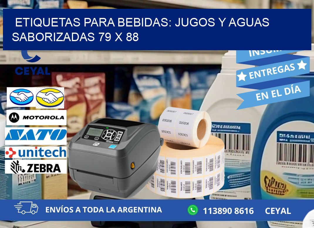 ETIQUETAS PARA BEBIDAS: JUGOS Y AGUAS SABORIZADAS 79 x 88