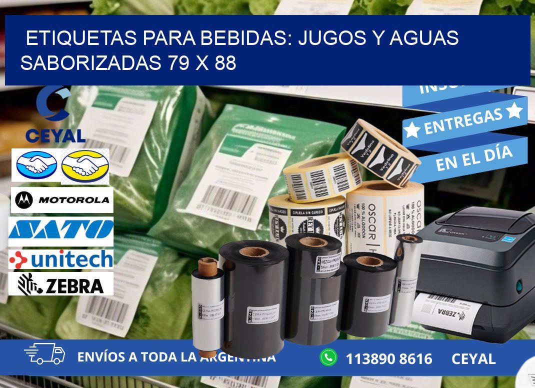 ETIQUETAS PARA BEBIDAS: JUGOS Y AGUAS SABORIZADAS 79 x 88